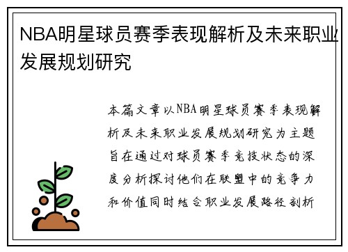 NBA明星球员赛季表现解析及未来职业发展规划研究