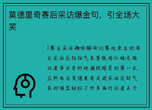 莫德里奇赛后采访爆金句，引全场大笑