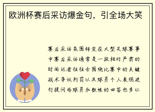 欧洲杯赛后采访爆金句，引全场大笑